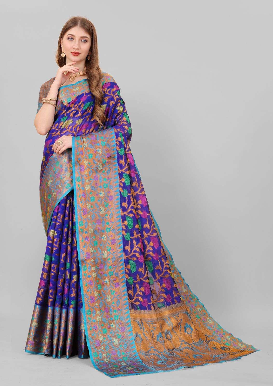 Khan/khun Resham Blend Saree With Topa Pallu Border and Unstitched Blouse  Piece - Etsy Israel