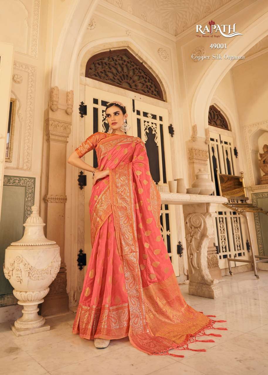 Banarasee Pure Organza Silk Saree With Floral Resham Embroidery-Pink