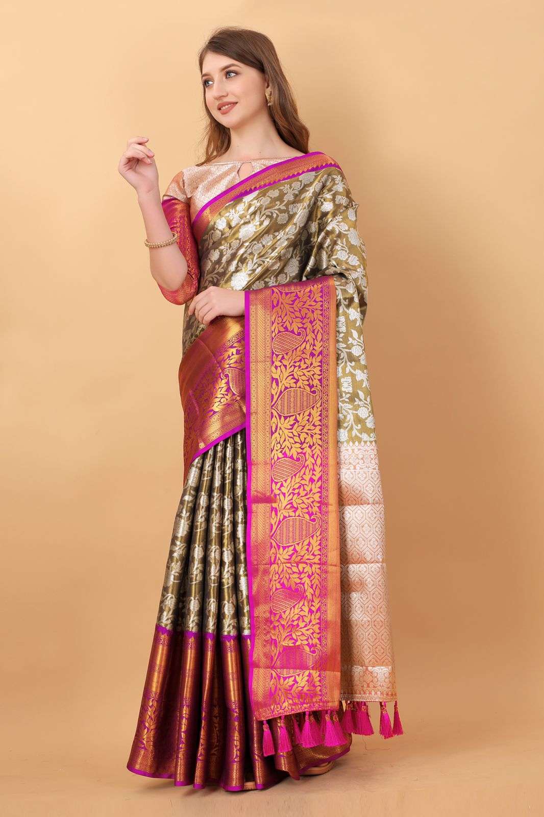 Buy Mitera Black & Gold Toned Art Silk Woven Design Banarasi Saree - Sarees  for Women 11676596 | Myntra