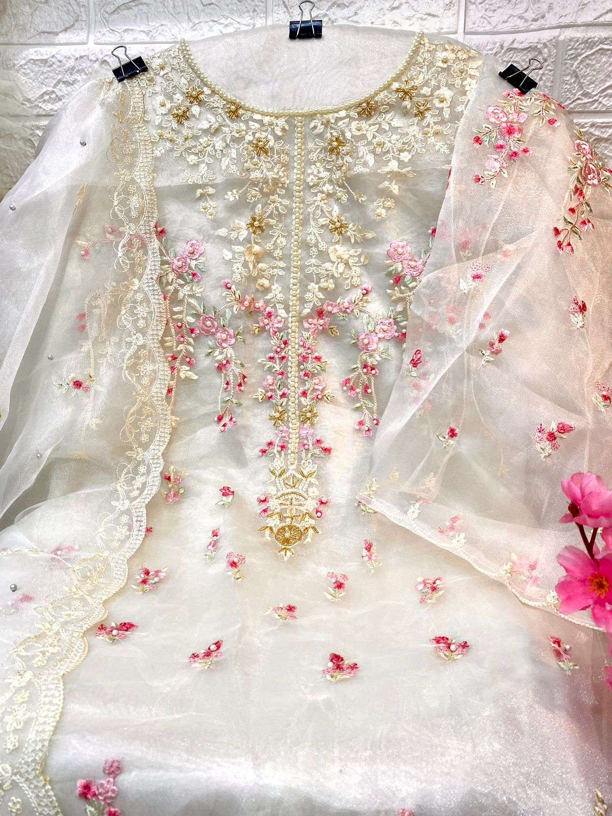 Pakistani Dress Sharara oreng white - Pakistani Suits - SareesWala.com