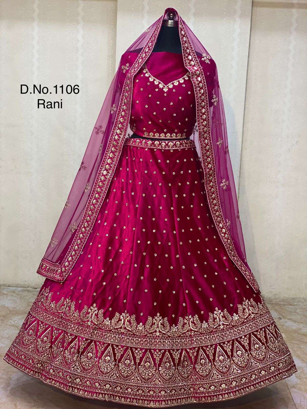 Buy Rani Pink Zari Embroidery Velvet Bridal Lehenga Choli From Ethnic Plus