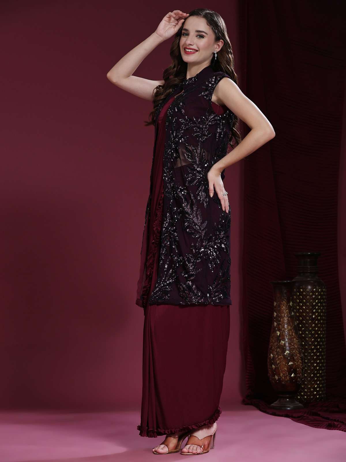 Buy Printed Pre-Stitched Saree Dress - NNikita Bajoria | NNikita Bajoria :  Fusion Wear for Women | Western Wear | Occasion Wear |  www.nnikitabajoria.com