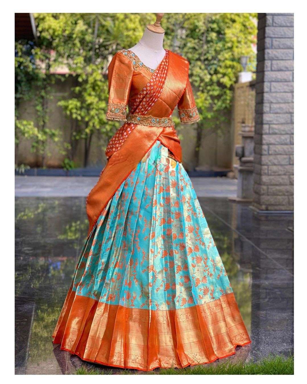 Buy Art Silk Thread Work Lehenga Saree | Lehenga style Sarees