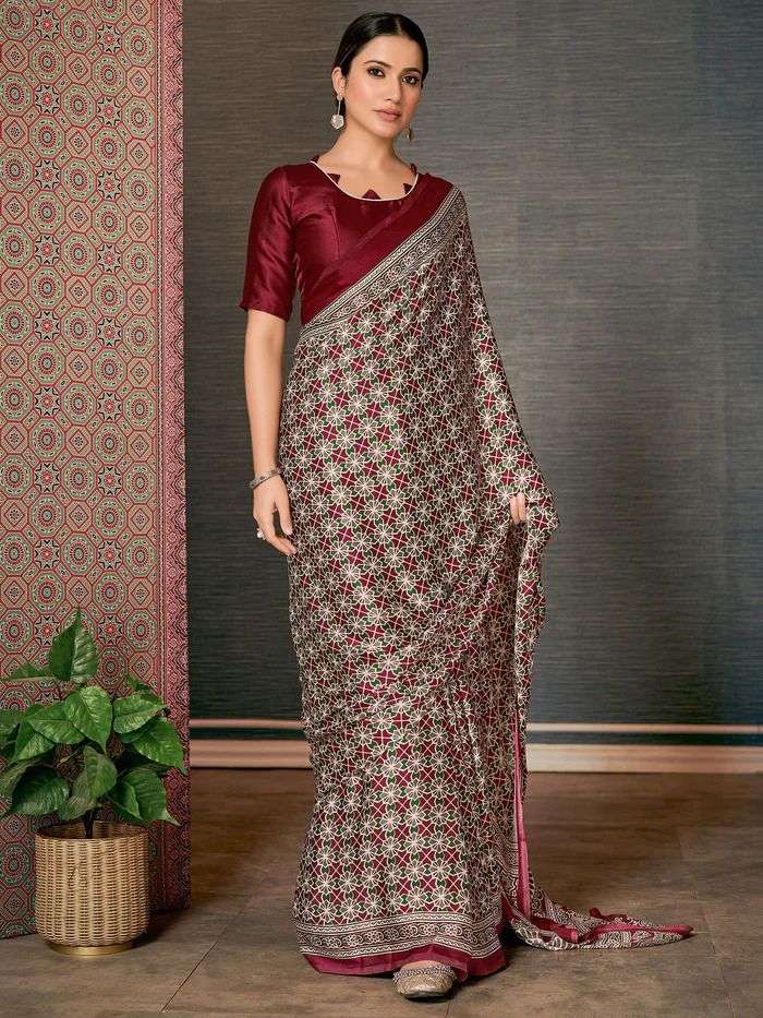 Pashmina Silk with Ajrakh Foil Print Saree collection at wholesale rate
