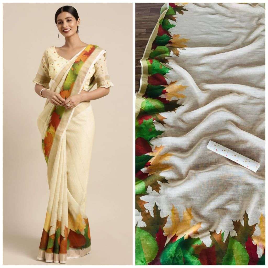 VASTRANAND Sky Flower Valley Pure Linen Onam Spc Kerala Saree