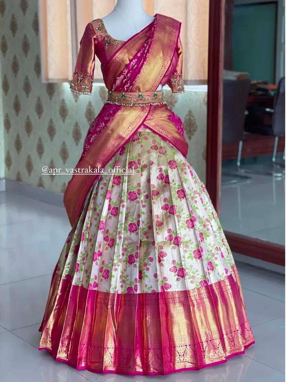 ROSE PINK HALF SAREE BY ASLIWHOLESALE DESIGNER SOFT COPPER ZARI SAREE