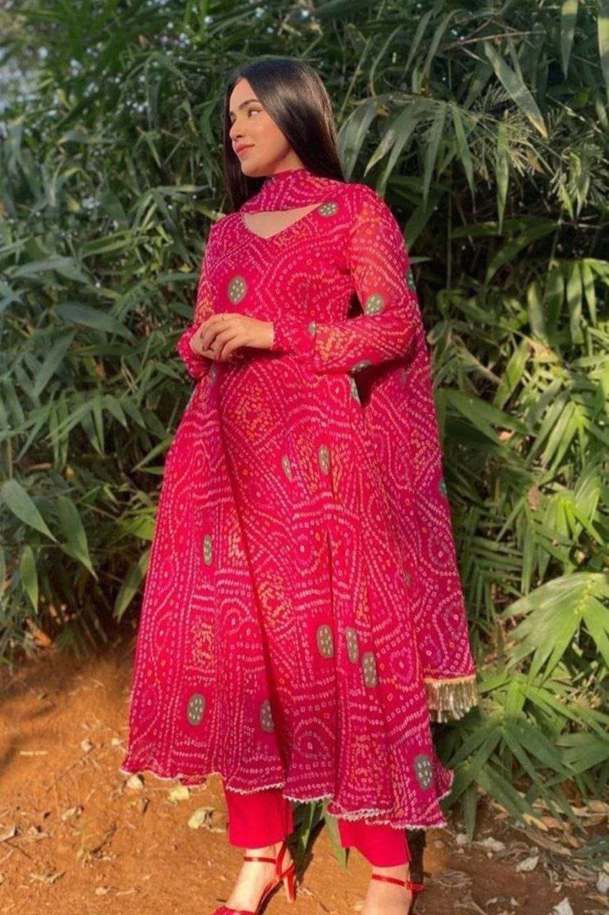 346 HIT COLOUR BY ASLIWHOLESALE DESIGNER PURE SILK BANDHEJ PRINTED DRESS