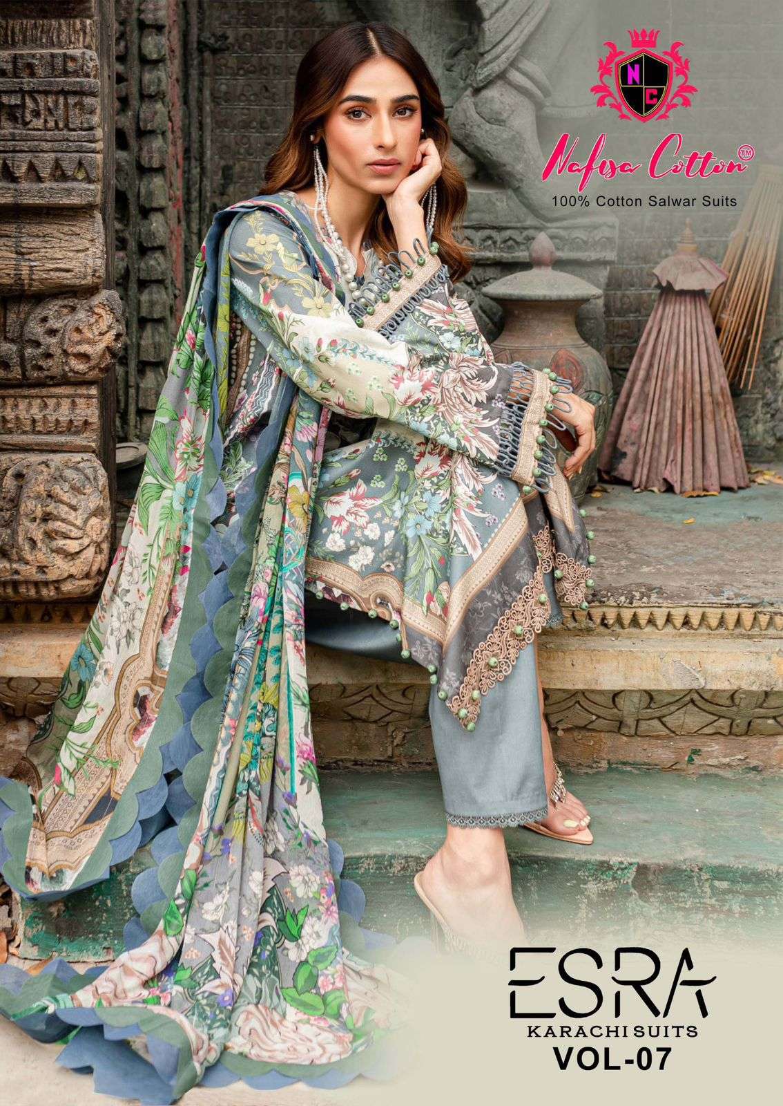 ESRA KARACHI SUITS VOL-7 BY NAFISA COTTON 7001 TO 7006 SERIES COTTON DRESSES