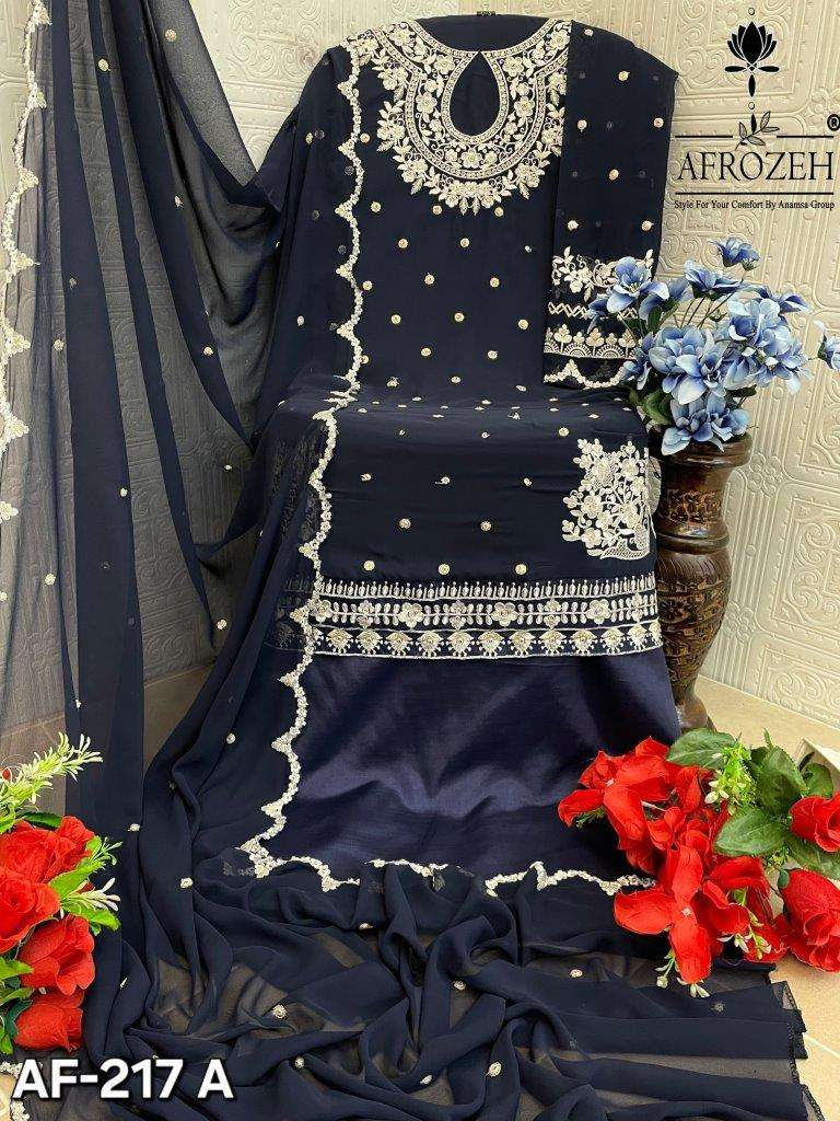 AF-217 NX BY AFROZEH EMBROIDERED FAUX GEORGETTE WORK PAKISTANI DRESSES