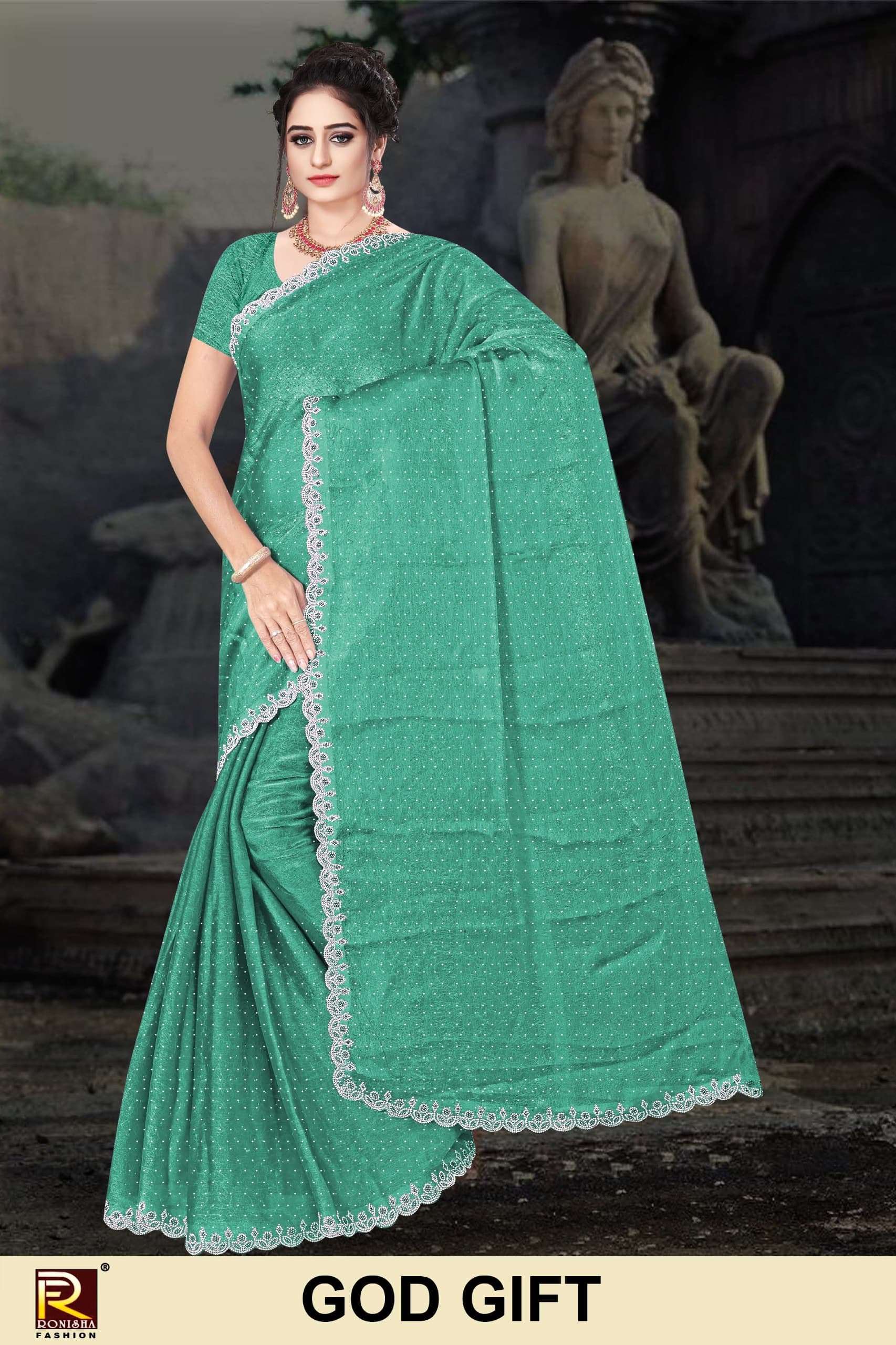 GOD GIFT BY RONISHA FASHION FANCY EMBROIDERY JARKAN SAREES 