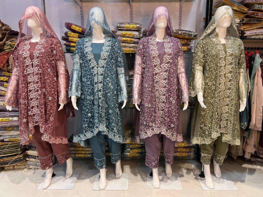 HAYA 209 COLOURS BY ASLIWHOLESALE DESIGNER PURE NET EMBROIDERED DRESSES