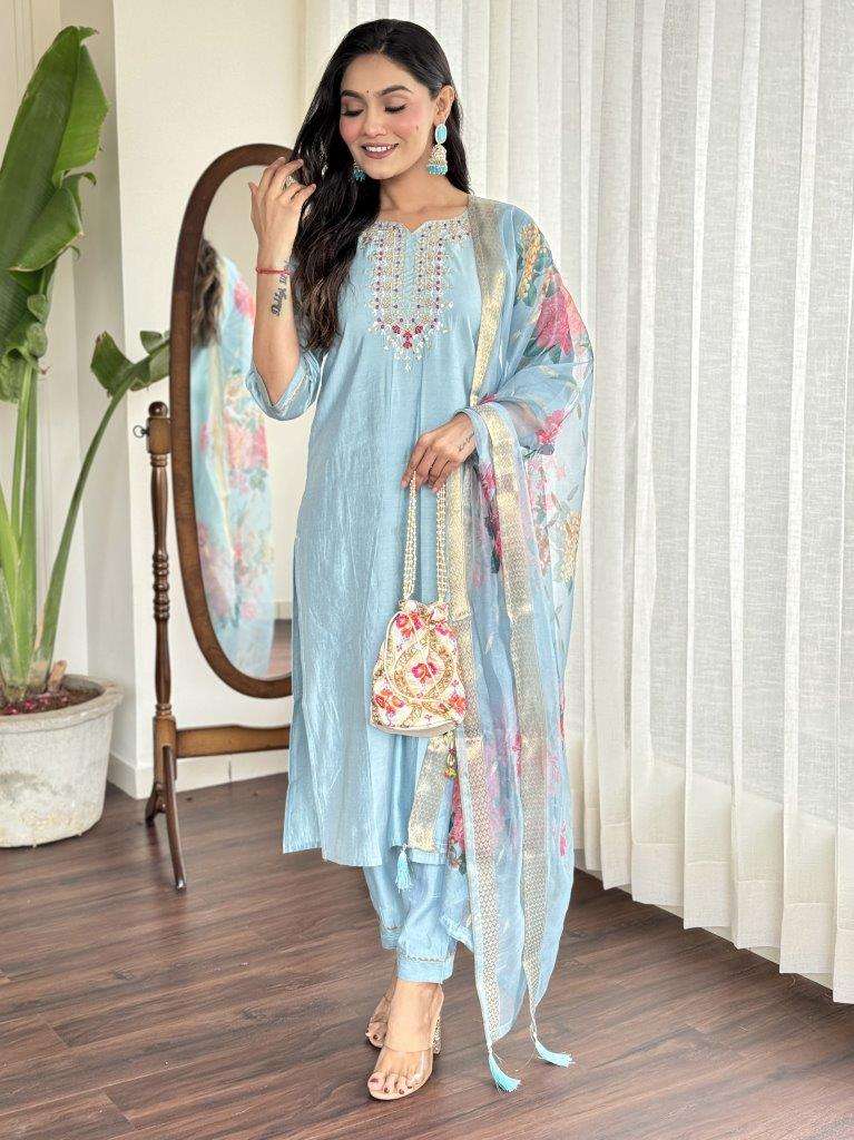 KF-4023 BY ASLIWHOLESALE DESIGNER FACNY VISCOSE CHANDERI PRINTED DRESSES