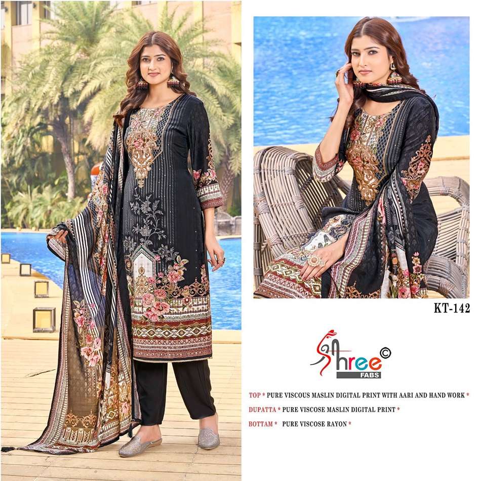 KT-142 COLOURS BY SHREE FABS DESIGNER VISCOSE MUSLIN EMBROIDERY PAKISTANI DRESSES