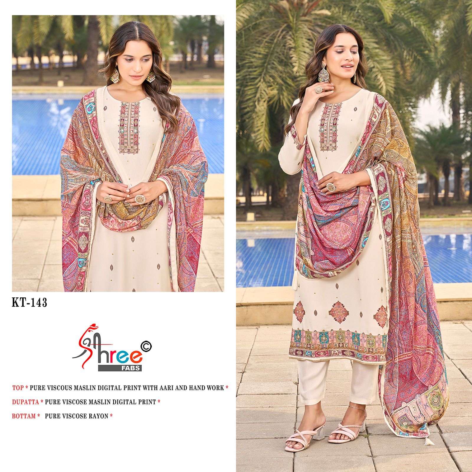 KT-143 COLOURS BY SHREE FABS DESIGNER VISCOSE MUSLIN EMBROIDERY PAKISTANI DRESSES