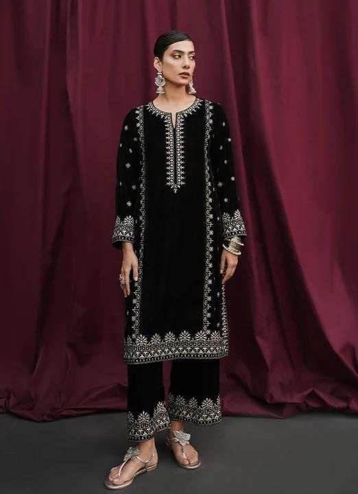 LC-1335 BY ASLIWHOLESALE DESIGNER FACNY VELVET EMBROIDERY DRESS