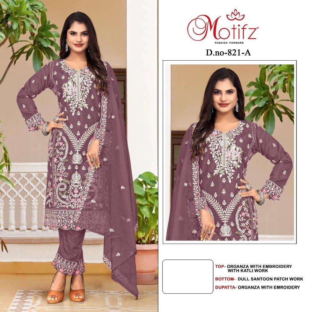 MOTIFZ 821 COLOURS BY MOTIFZ DESIGNER ORGANZA EMBROIDERY PAKISTANI DRESSES