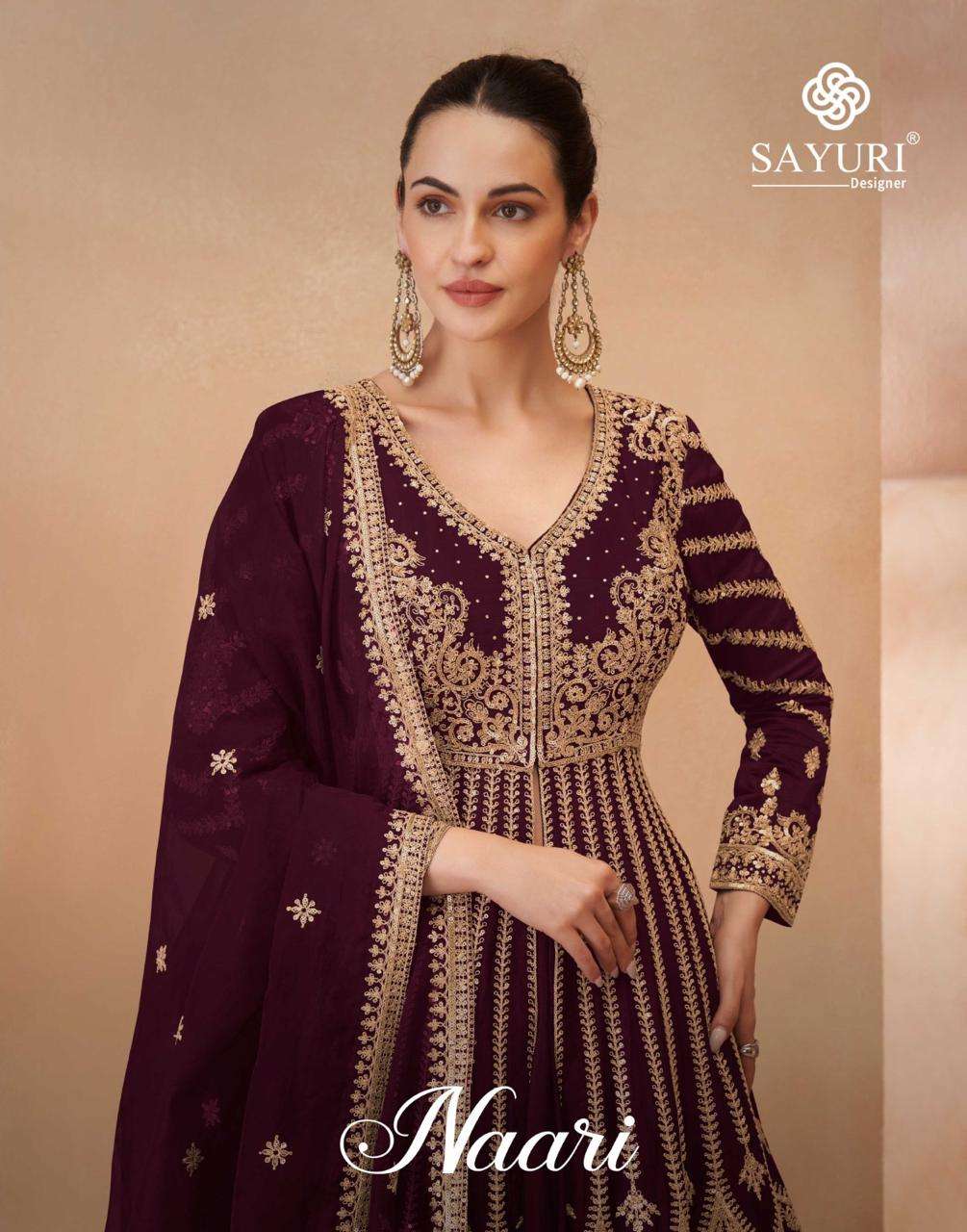 NAARI BY SAYURI 5752-A TO 5752-E SERIES REAL CHINON SILK EMBROIDERED DRESSES