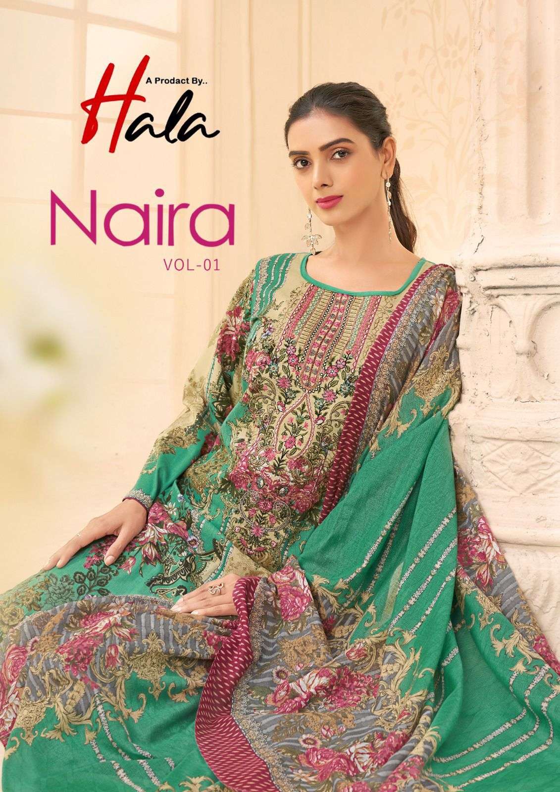 NAIRA VOL-01 BY HALA 1001 TO 1008 SERIES PURE LAWN COTTON PRINTED DRESSES