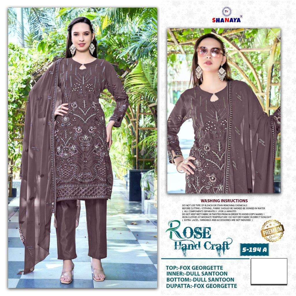 ROSE HAND CRAFT S-194 BY SHANAYA FASHION DESIGNER FAUX GEORGETTE PAKISTANI DRESS