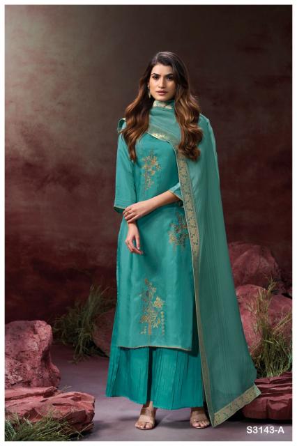 SARGI BY GANGA FASHION S3143-A TO S3143-C SERIES PURE BEMBERG SILK EMBROIDERY DRESSES