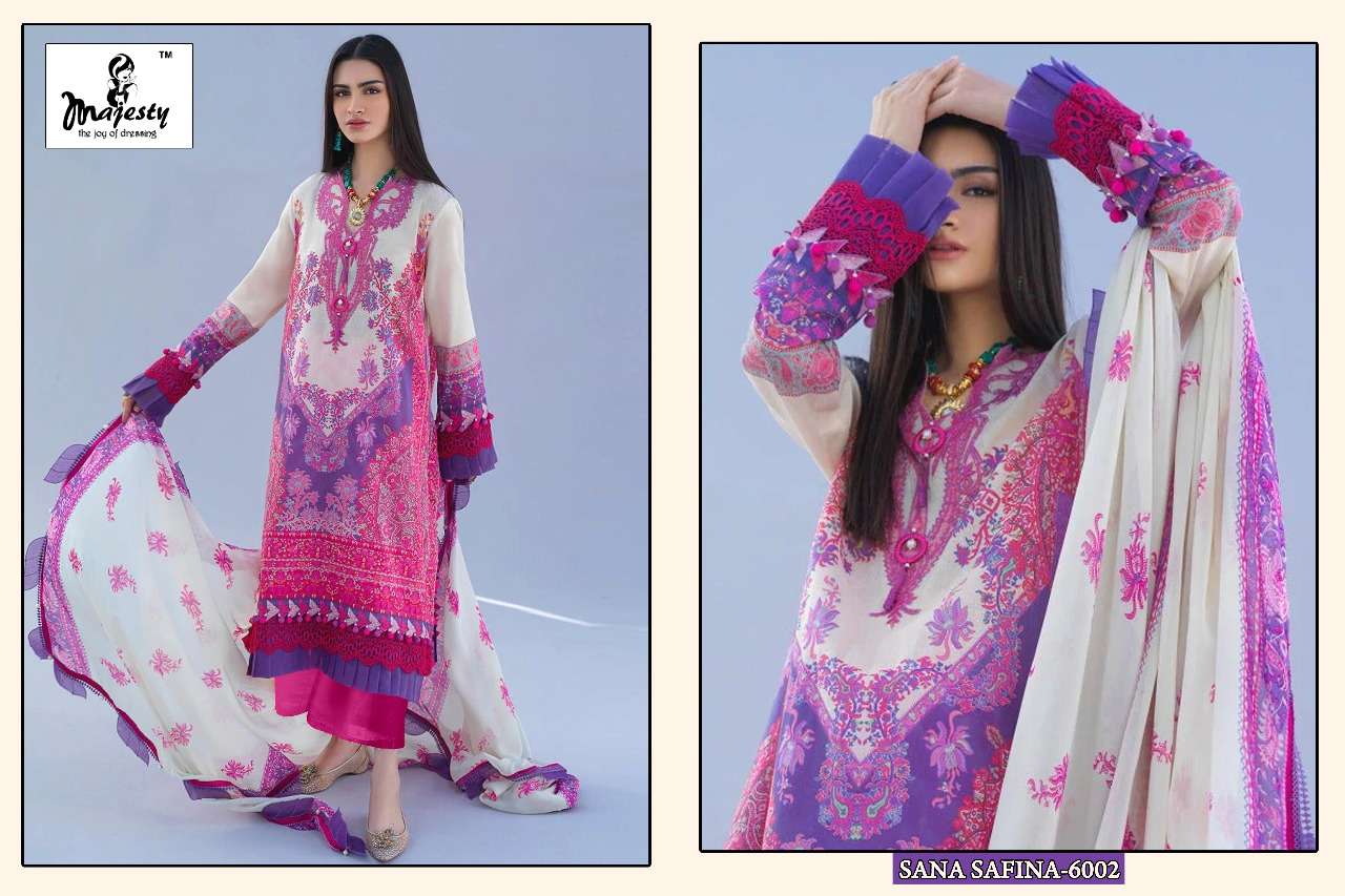 SANA SAFINA VOL-6 BY MAJESTY 6001 TO 6006 SERIES DESIGNER COTTON DRESSES