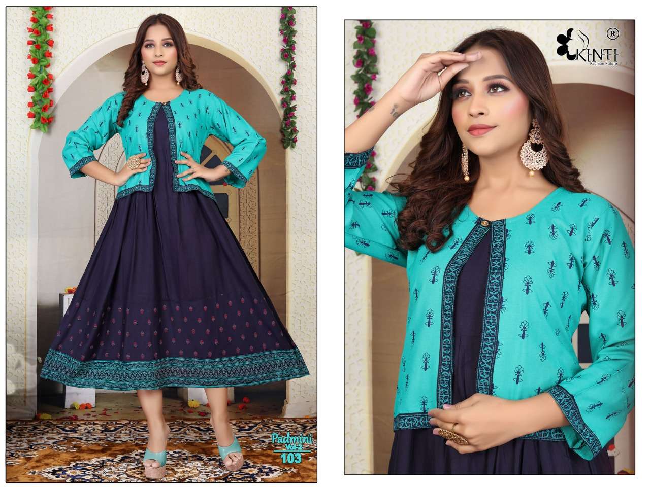 PADMINI VOL-2 KINTI 101 TO 108 SERIES RAYON PRINT JACKET KURTIS