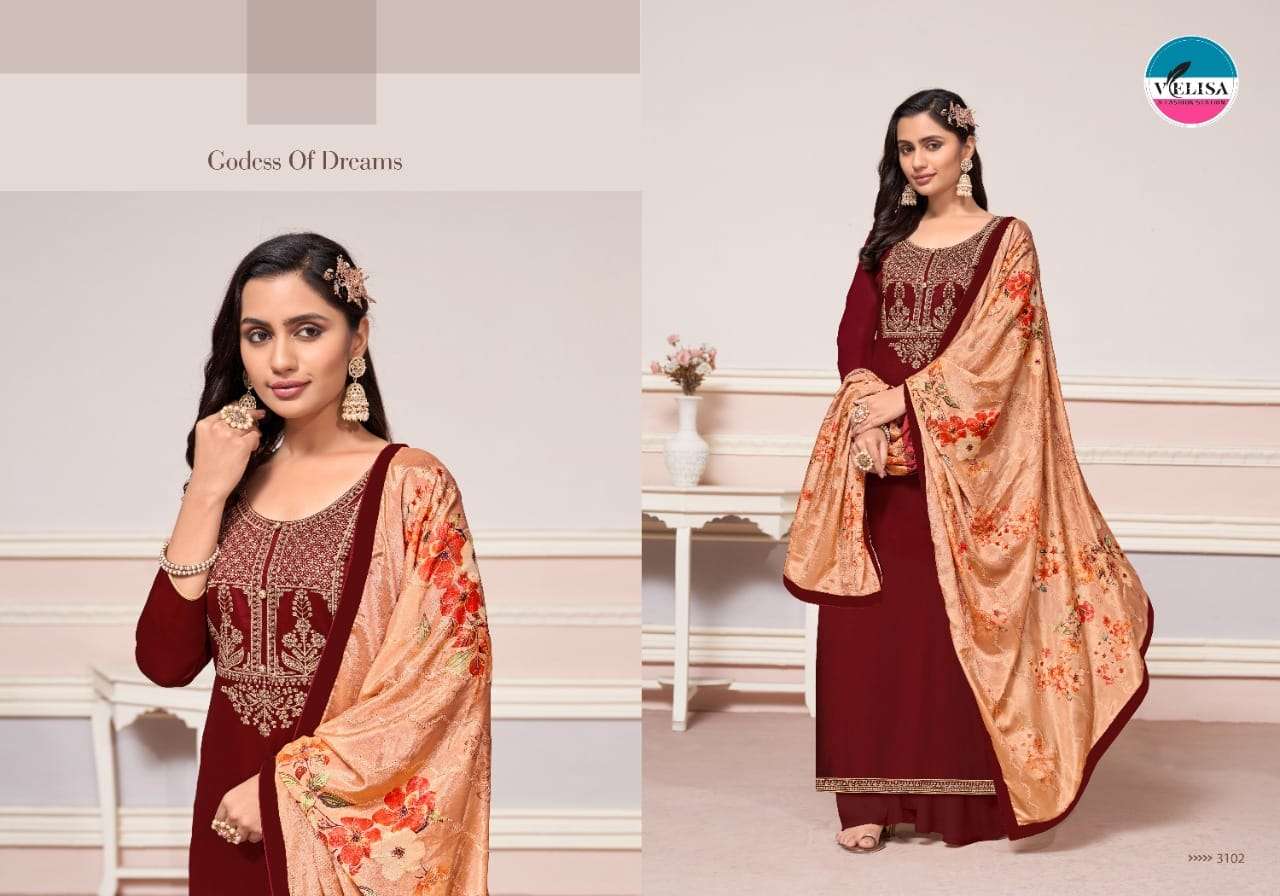 SEERAT BY VELISA 3102 TO 3104 SERIES SIK EMBROIDERED DRESSES