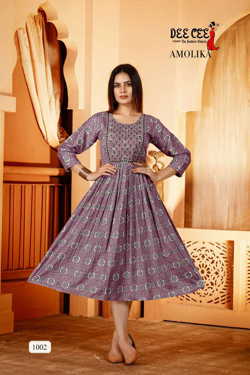 AMOLIKA BY DEE CEE 1001 TO 1006 SERIES RAYON EMBROIDERY KURTIS