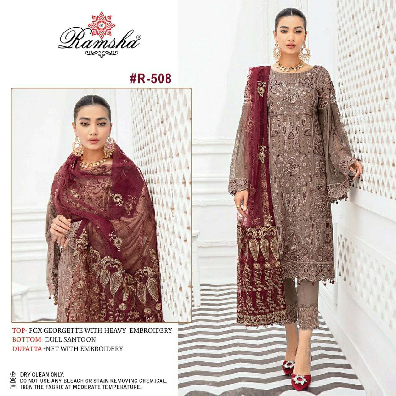 R-508 HIT DESIGN BY RAMSHA FAUX GEORGETTE PAKISTANI DRESS