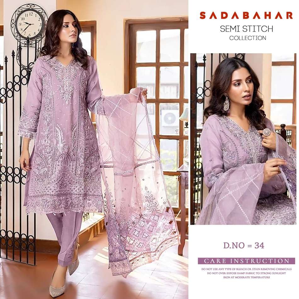 SADABAHAR-34 BY ASLIWHOLESALE FANCY ORGANZA EMBROIDERY PAKISTANI DRESS